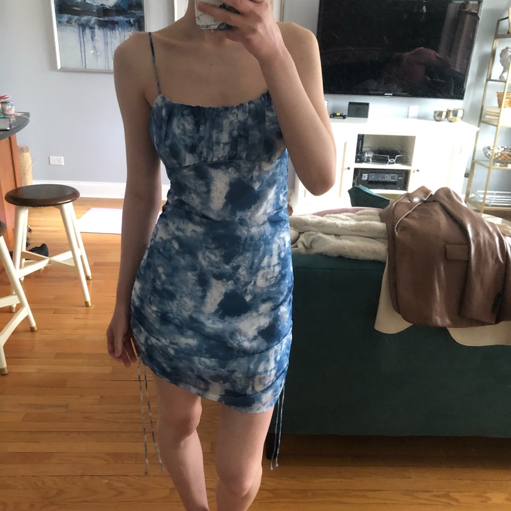 Cotton Candy LA Blue and White Ruched Tie Dye Dress Size Medium